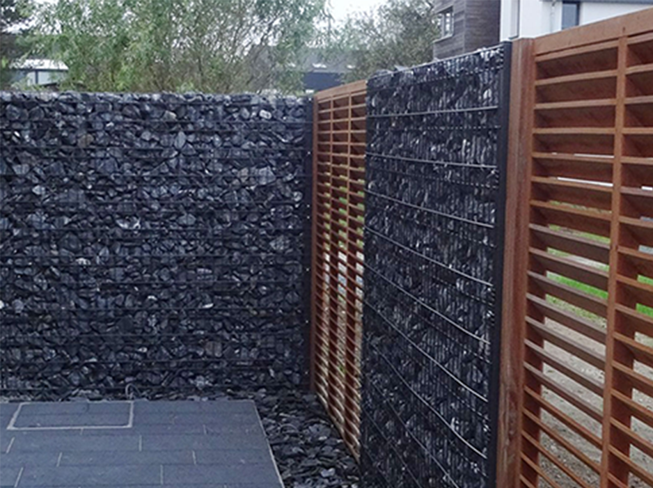 Clôture gabion et palissade en bois